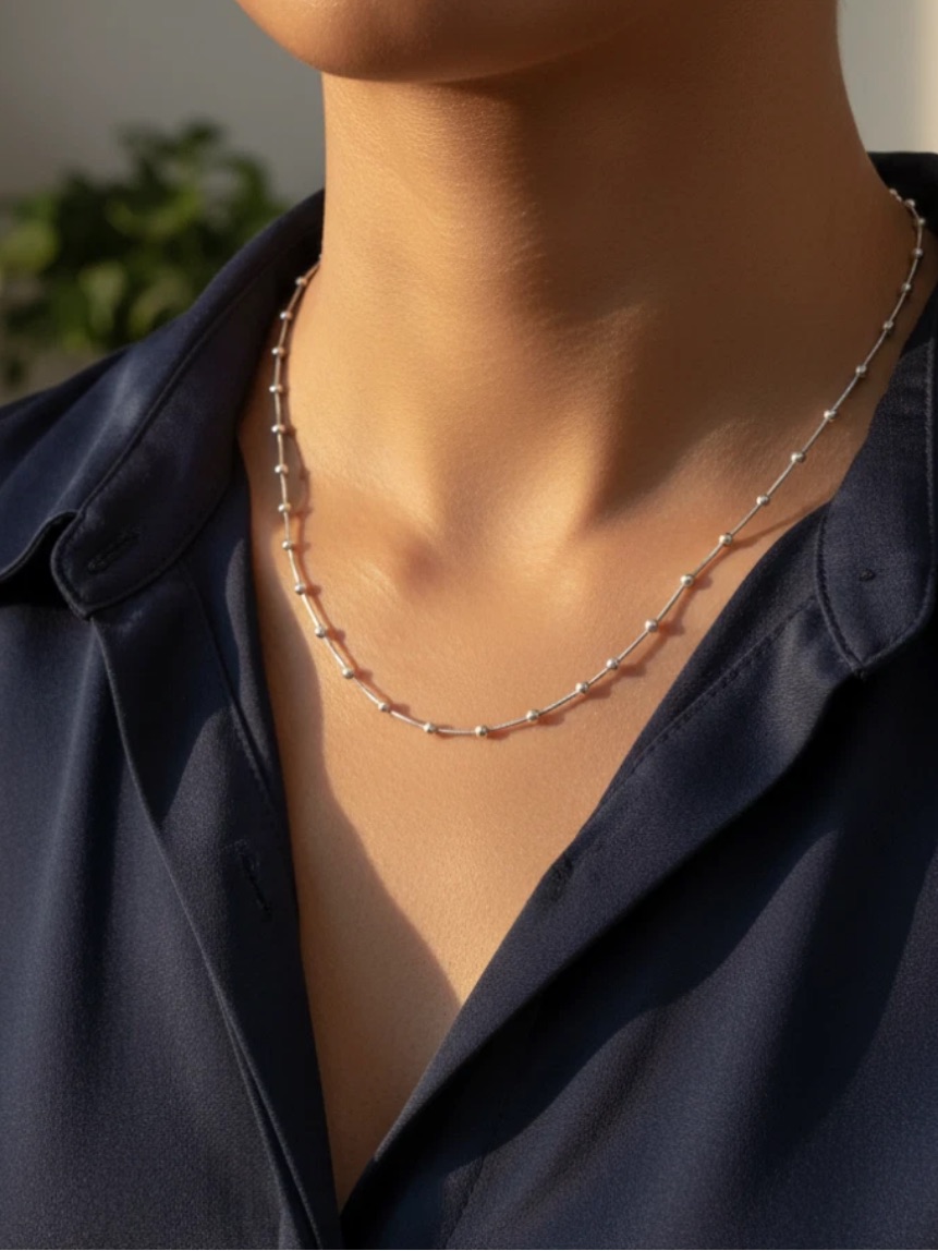 Sterling Silver Ball Beaded Station Necklace